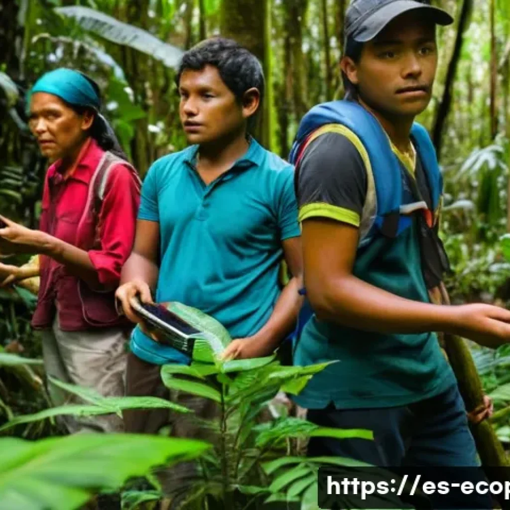 환경보전기술자 직무 진로 개발 - **Prompt:** A vibrant, empowering scene set in the heart of the Amazon rainforest. A diverse group o...