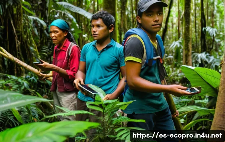 환경보전기술자 직무 진로 개발 - **Prompt:** A vibrant, empowering scene set in the heart of the Amazon rainforest. A diverse group o...
