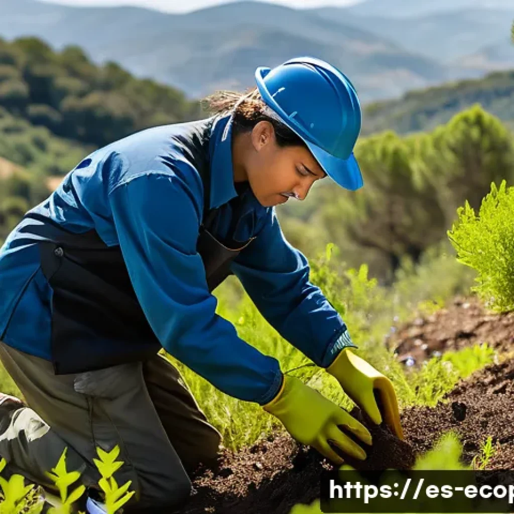 환경보전기술자 자격 취득 후 취업 - A professional environmental technician wearing practical field gear and protective gloves, carefull...