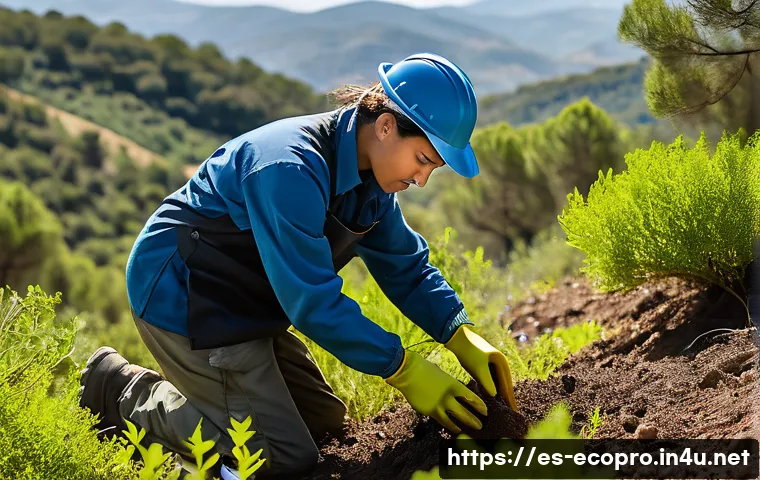 환경보전기술자 자격 취득 후 취업 - A professional environmental technician wearing practical field gear and protective gloves, carefull...