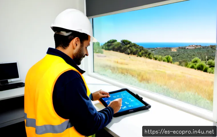 Home 17 환경보전기술자 업무 관리 방법 - Photorealistic environmental conservation technician in a bright modern field office in Spain, weari...