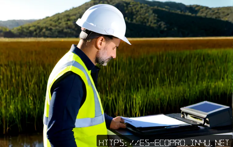 환경보전기술자 연봉 수준 - Photorealistic environmental conservation technician in Spain wearing a safety helmet and high-visib...
